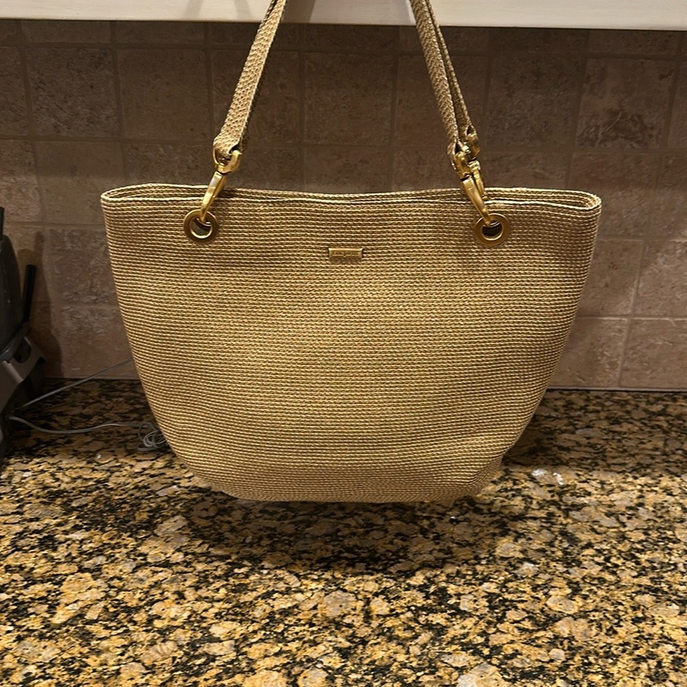Eric Javits Tan Tote with Gold Accents